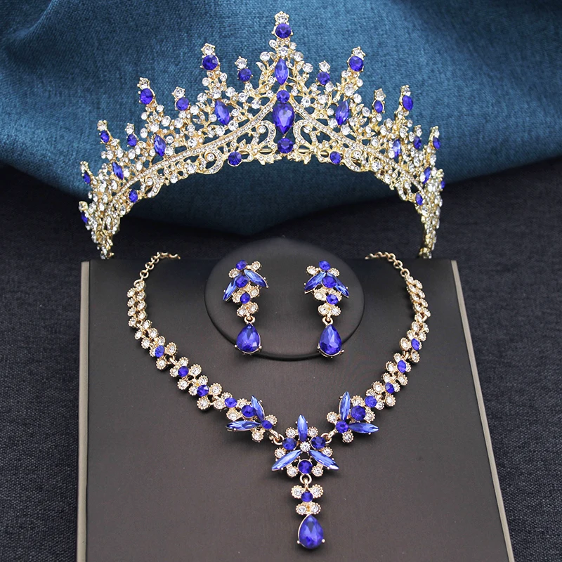 Bridal jewelry sets 3Pcs Bridal Crown Jewelry Sets Luxury Tiaras and Earrings Necklace Set For Women Bride Wedding Dress Crown Sets Prom Gifts