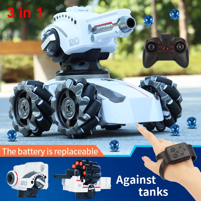 3 in1 RC Car Tank 4WD Remote Controlled Tank 2.4G Gesture RC Stunt Drift Car Water Bomb Tank Bubble Toys for Children Kid Adults 1