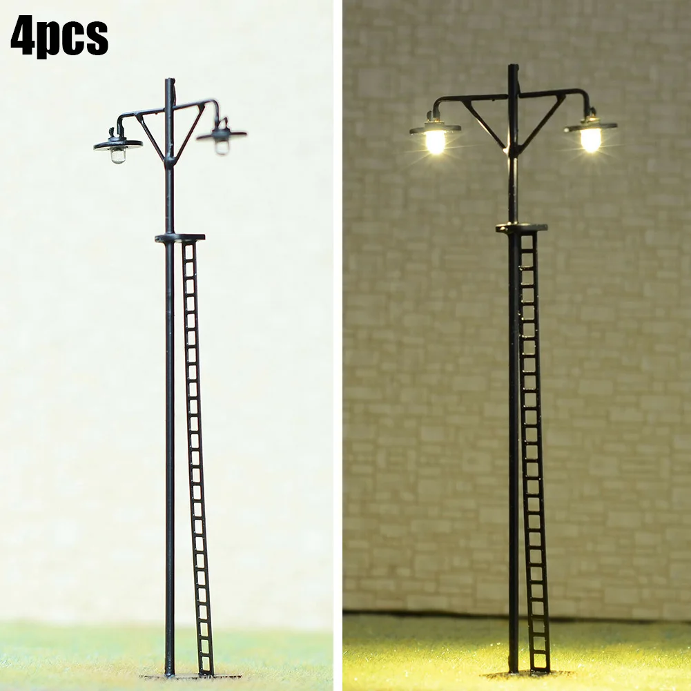 

4pcs HO Scale LED Yard Light Model Train Railroad Street Station Lamp Post Model Railway Antique Lamp Garden Street Light