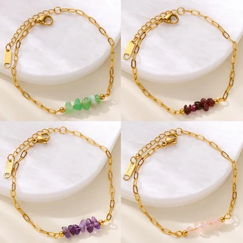 Imitation Agate Stone Bracelets for Women Stainless Steel Gold Color Wrist Bracelet Femme Fashion Wedding Waterproof Jewelry