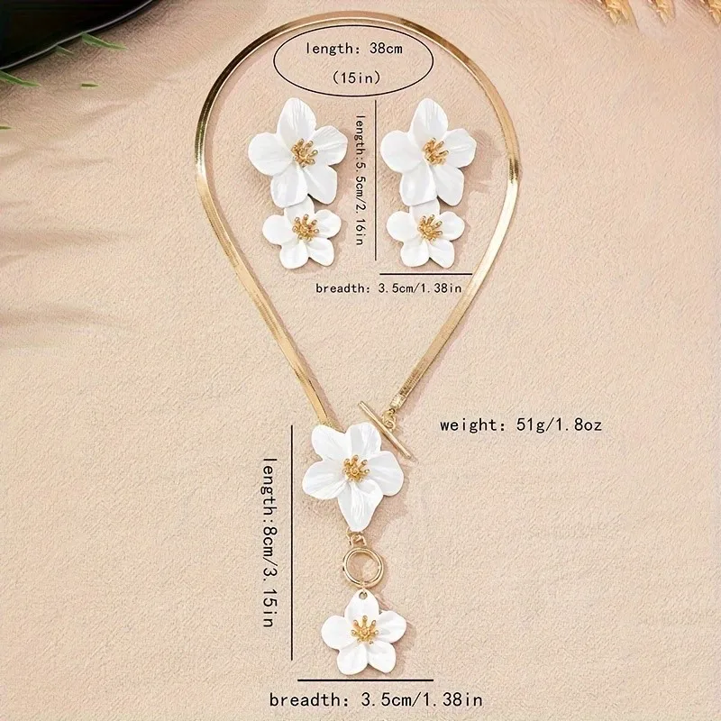 3pcs/set Elegant Flower Pendant Necklace and Earrings Jewelry Sets for Women Necklace Earring Suitable for Holiday Wedding