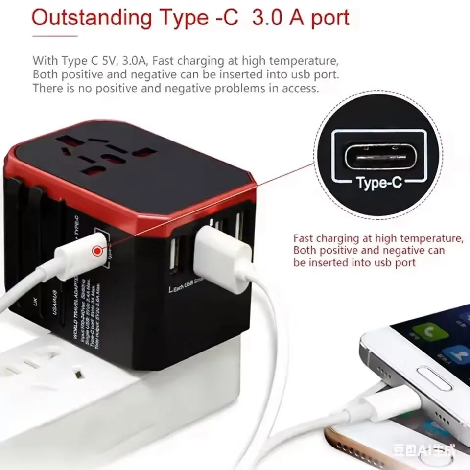 Universal Travel Adapter with USB Type C Charger - International Plug