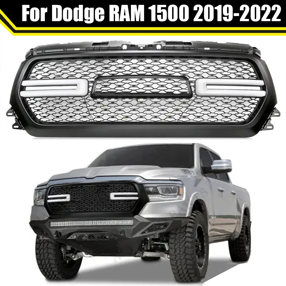 

Front Bumper Grill Upper Racing Grills Radiator Grille With LED Light For Dodge RAM 1500 2019-2022 Car Replace Mesh Grid Cover