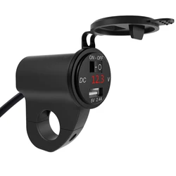 Aluminum Alloy Waterproof USB Motorcycle Charger with Digital Voltmeter and Power Switch (Black)