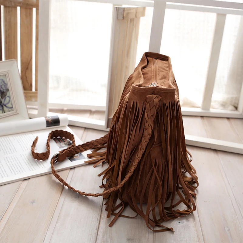 Faux Suede Women's Messenger Bags Tote Luxury Fashion Tassel Vintage Winter Designer Outdoor Travel Shoulder Ladies Handbag New