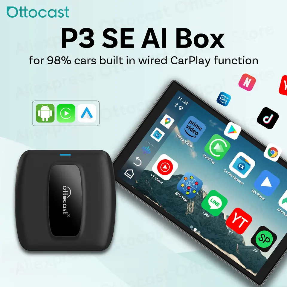 OTTOCAST Express P3 SE Wireless CarPlay Android AI Box for Youtube