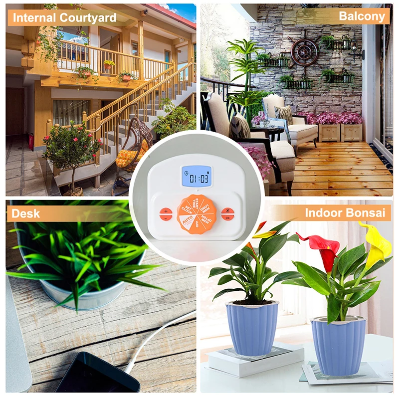 Indoor Plants Automatic Watering Controller  LCD Digital Display  Irrigation System Programmable Watering Timer for Garden 6