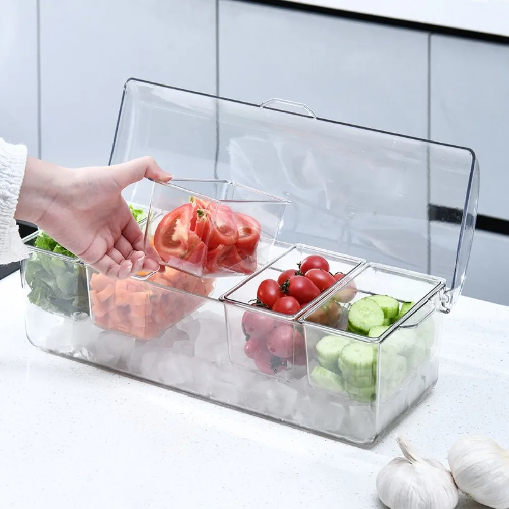 New 5 Compartments Ice Party Platter Large Capacity Transparent Ice Serving Tray Convenient Durable Bar Seasoning Box 4