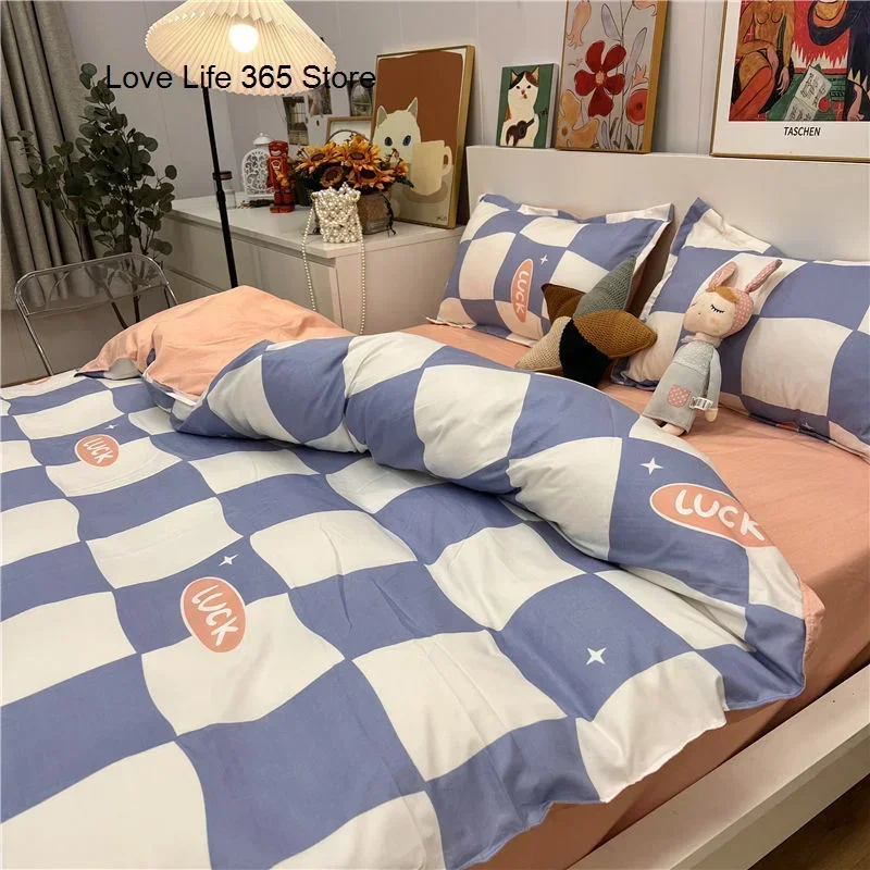 Ins Black And White Checked Bedding Set Grey Sheet Quilt Cover Single Double Full Queen Size With Pillowcases For Adults duvet cover set