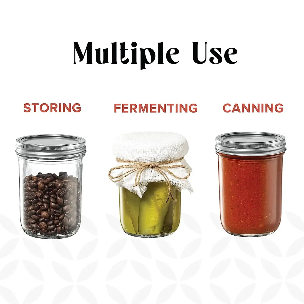 14oz Wide-Mouth Glass Mason Jars with Metal Airtight Lids and Bands for Preserving & Meal Prep
