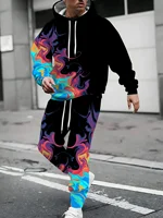 Abstrait couleur bloc 3D sweat à capuche imprimé costume hommes sweats à capuche pantalons de survêtement mode deux pièces survêtement ensemble homme vêtements 1