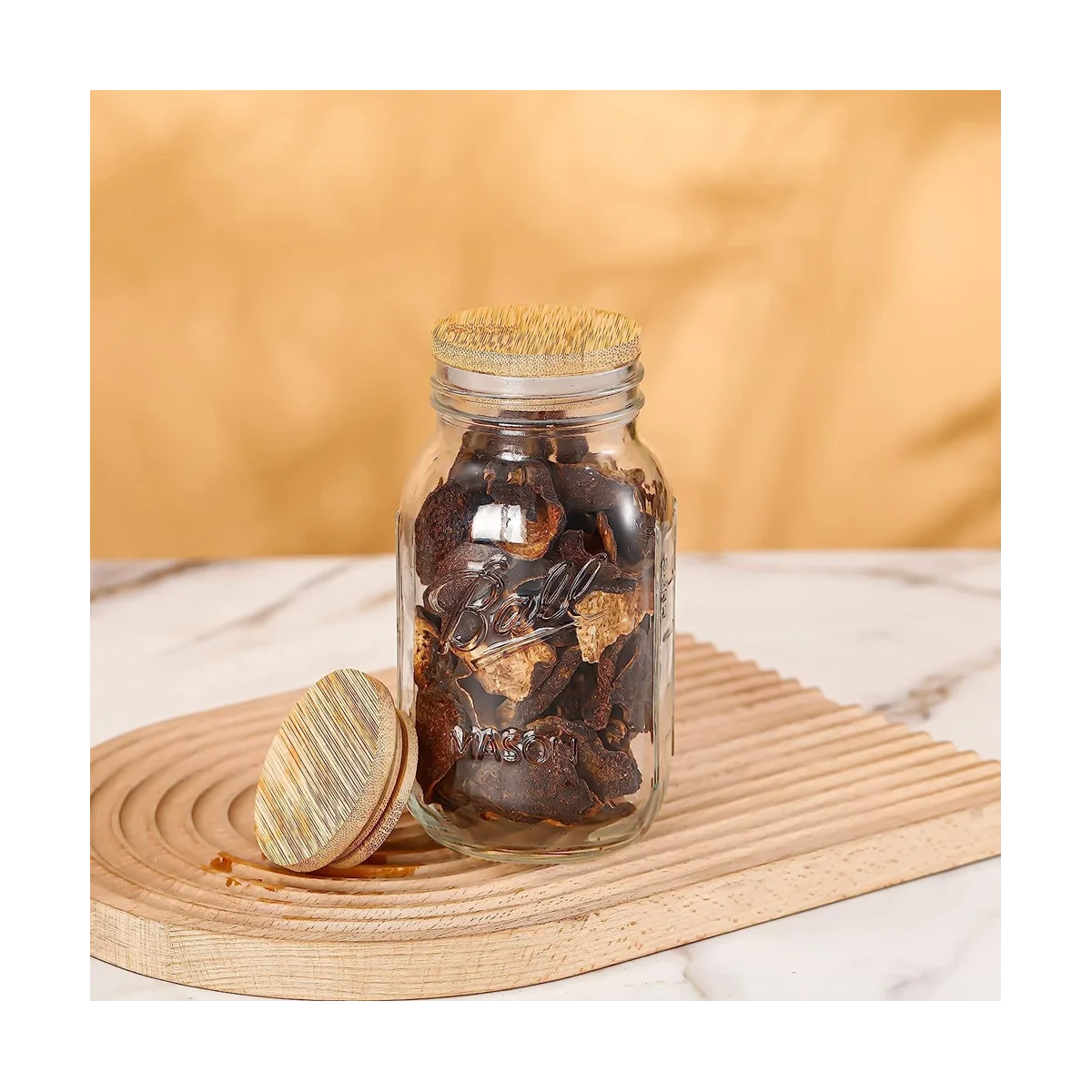Wooden Jar Lids, 8 Pcs Bamboo Wooden Storage Lids Regular Mouth, Reusable Ball Lids for Jars 70Mm