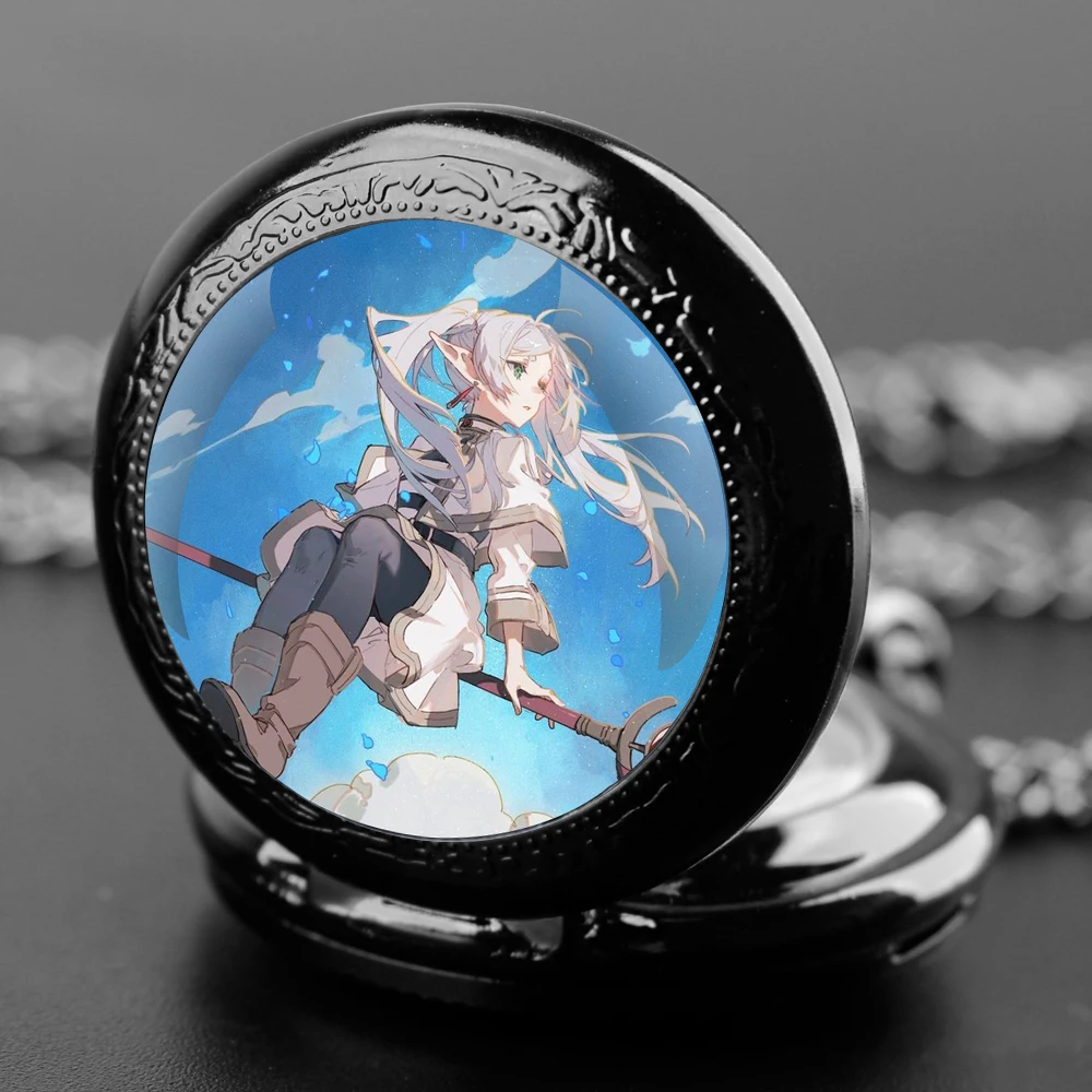 Frieren: Beyond Journey's End 세련된 유리 돔 석영 회중 시계, 체인 목걸이 시계, 남성 및 여성을 위한 완벽한 선물 펜던트
