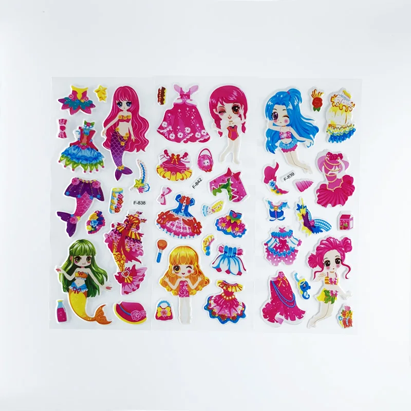 Cartoon Stickers 3D Stickers Kawaii Stickers 12 Sheets/Set 3D Bubble Dress Up Girls Stickers Cartoon Change Clothes DIY Kawaii Stickers Educational Toys for Kids Girl Gift