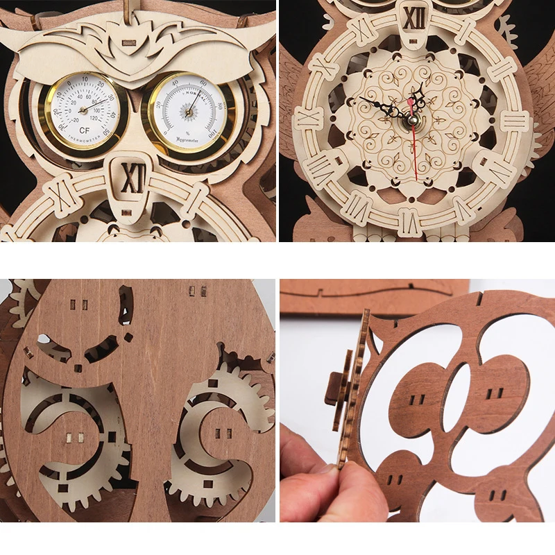 Puzzle in legno 3D Orologio a forma di gufo Puzzle da scrivania in