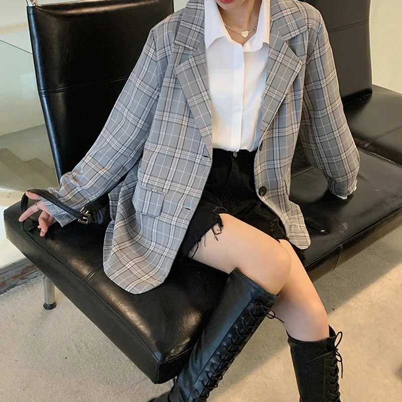 

2023 New Jacket Women's Premium Check Split Loose Versatile Coat Free Shipping