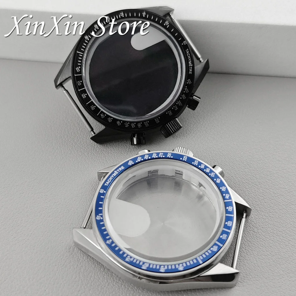 Elegant Black Bezel 39.7mm Metal Watch Case Chronograph with 20mm Strap and Watch Box