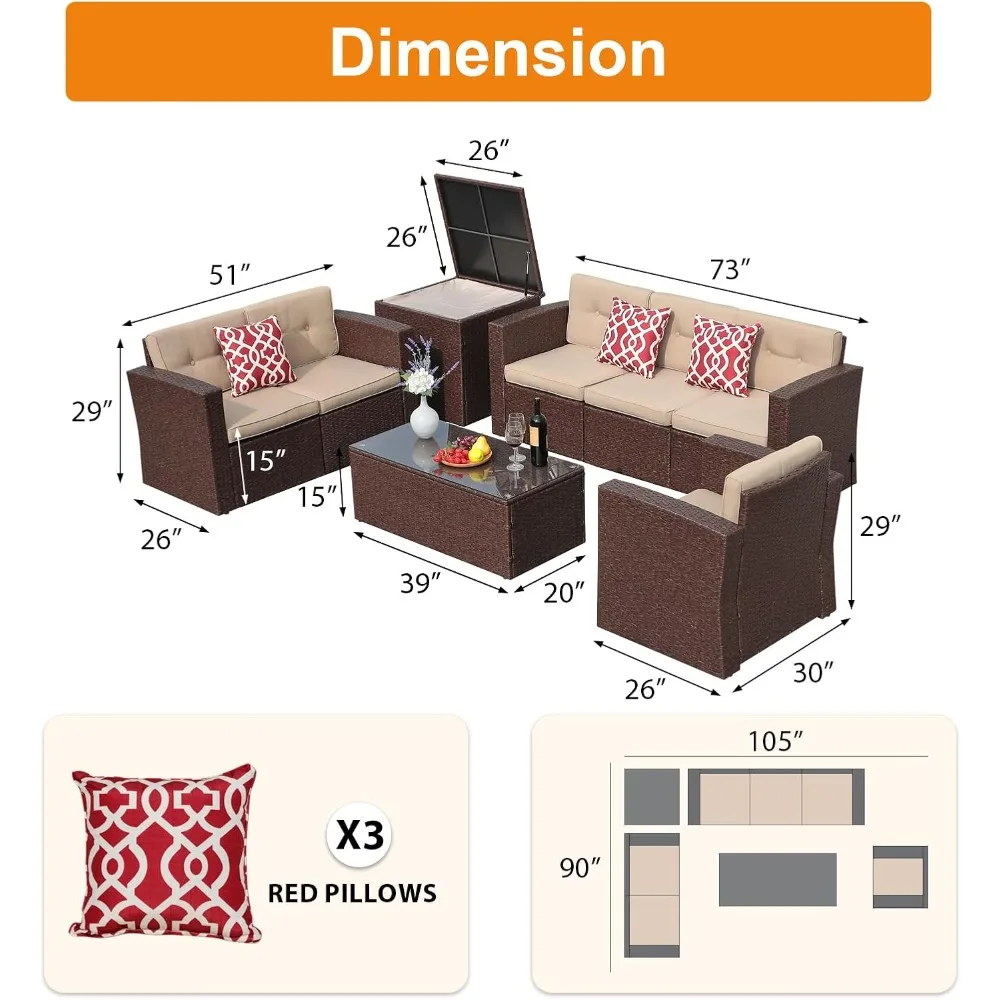 8 Pieces Outdoor Patio Furniture Set, Conversation Sets with Storage Box, Sectional Sofa Set with Cushions and Coffee Table 2