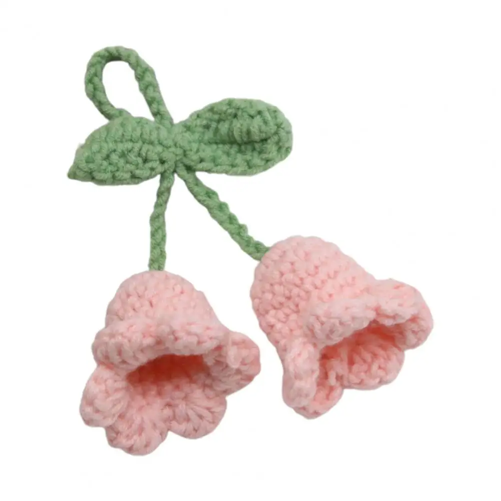 Handmade Flower Knitted Keychain Keyring Women Crocheted Wool Flower Leaf Bag Pendants Car Key Ring Handbag Decoration Charms Gi