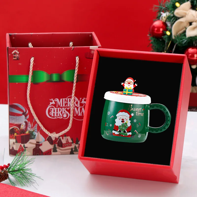 

Creative Santa Claus Elk Figurines Cup Couples Ceramic Christmas Mugs New Lid Design Office Home Milk Coffee Cup Xmas Gift