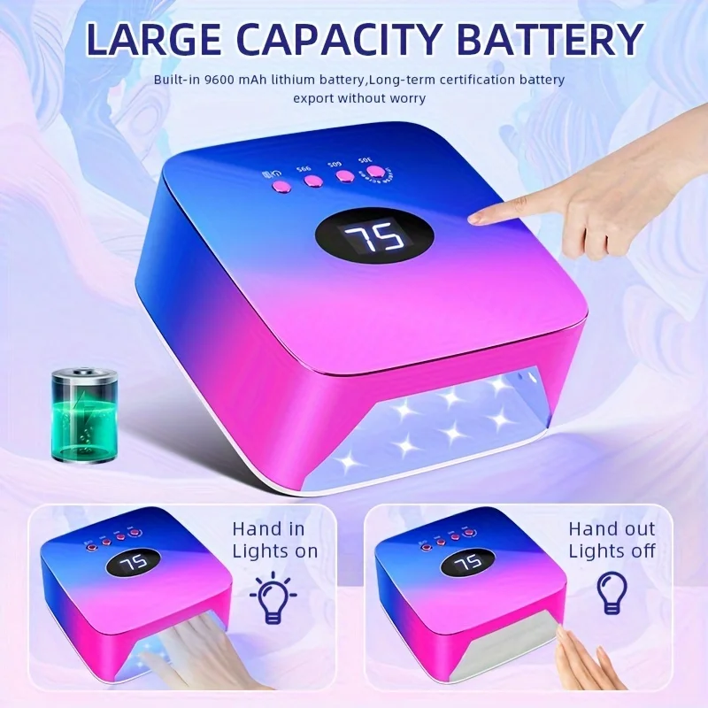 54W Cordless UV LED Nail Lamp Rechargeable Lamp for Manicure with 30 Beads 3 Timer Settings and LCD Display Screen for Home Use 6