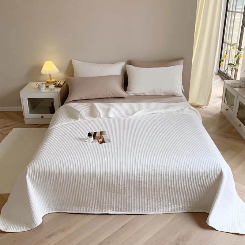 KoreanSolidWhiteCottonQuiltedBedspreadPremiumQualitySoft