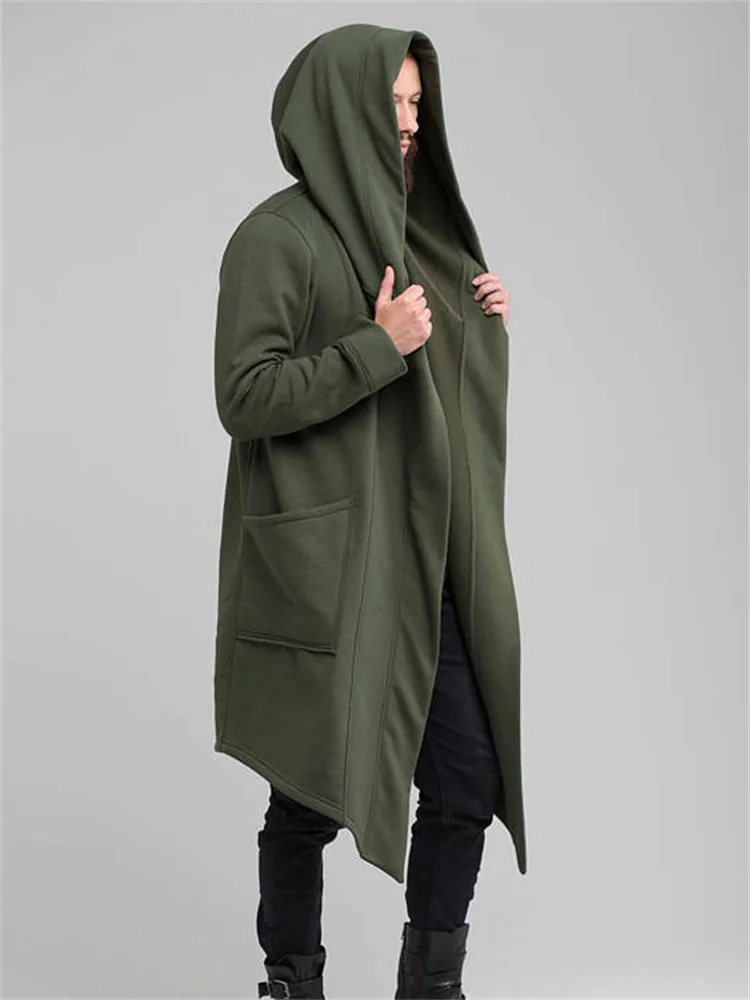 Men Super Long Trench Coat Oversize Hooded Cape Cloak Jacket Mantle Outwear  2020