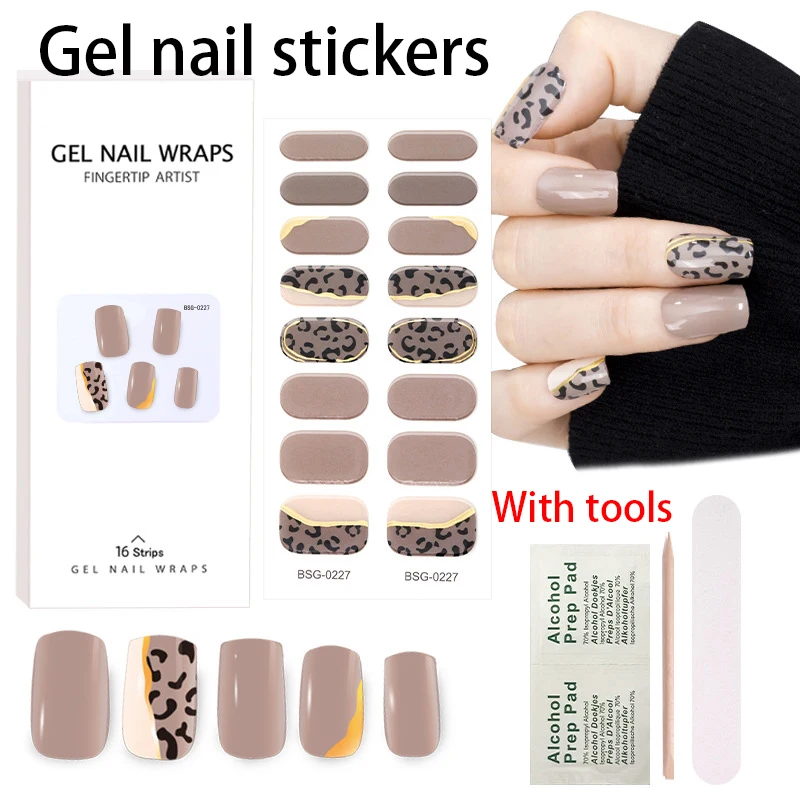 16Tips Nail Polish UV Gel Nail Sticker DIY Nail Art Design Sticker Full Cover Gel Wraps Stickers