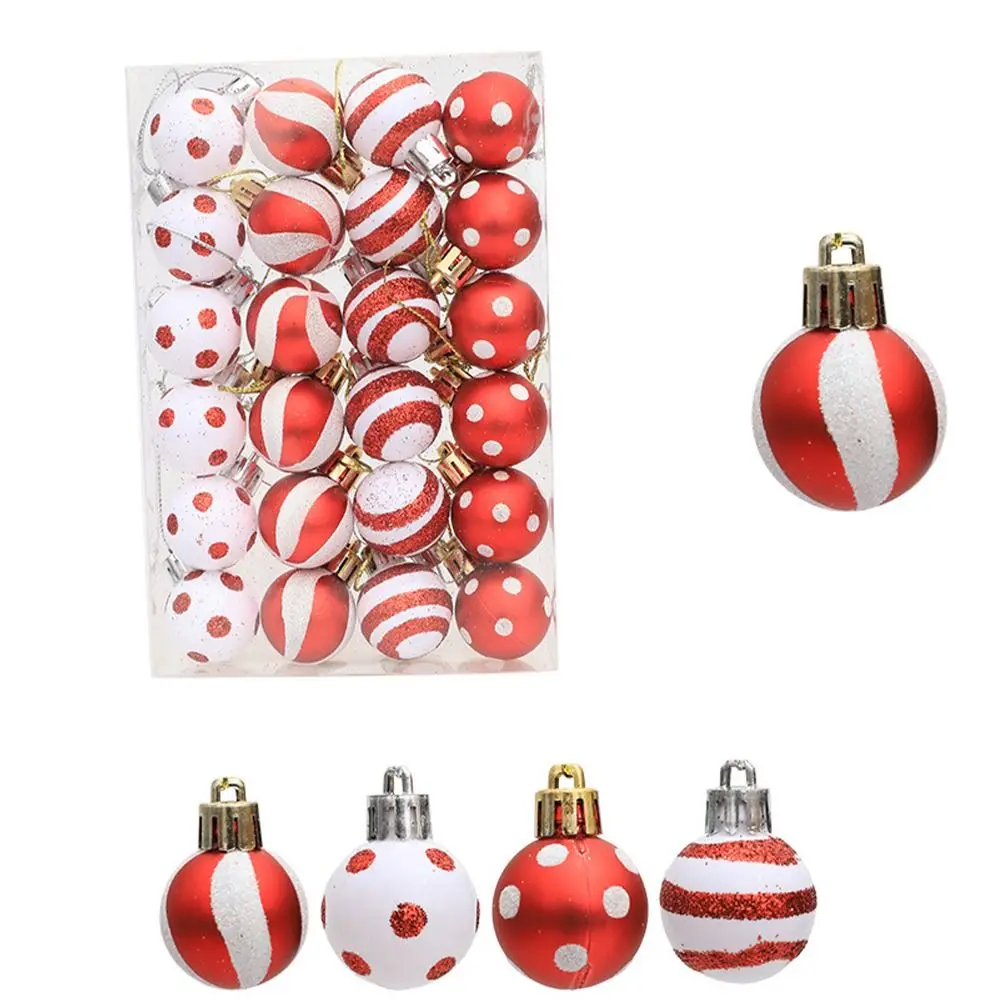 thumbnail image 1 of 24 piezas de bolas navideñas pintadas de 3 cm, mini bolas colgantes de plástico galvanizado, decoración de árbol de Navidad DIY con dibujos animados, 1 of 4