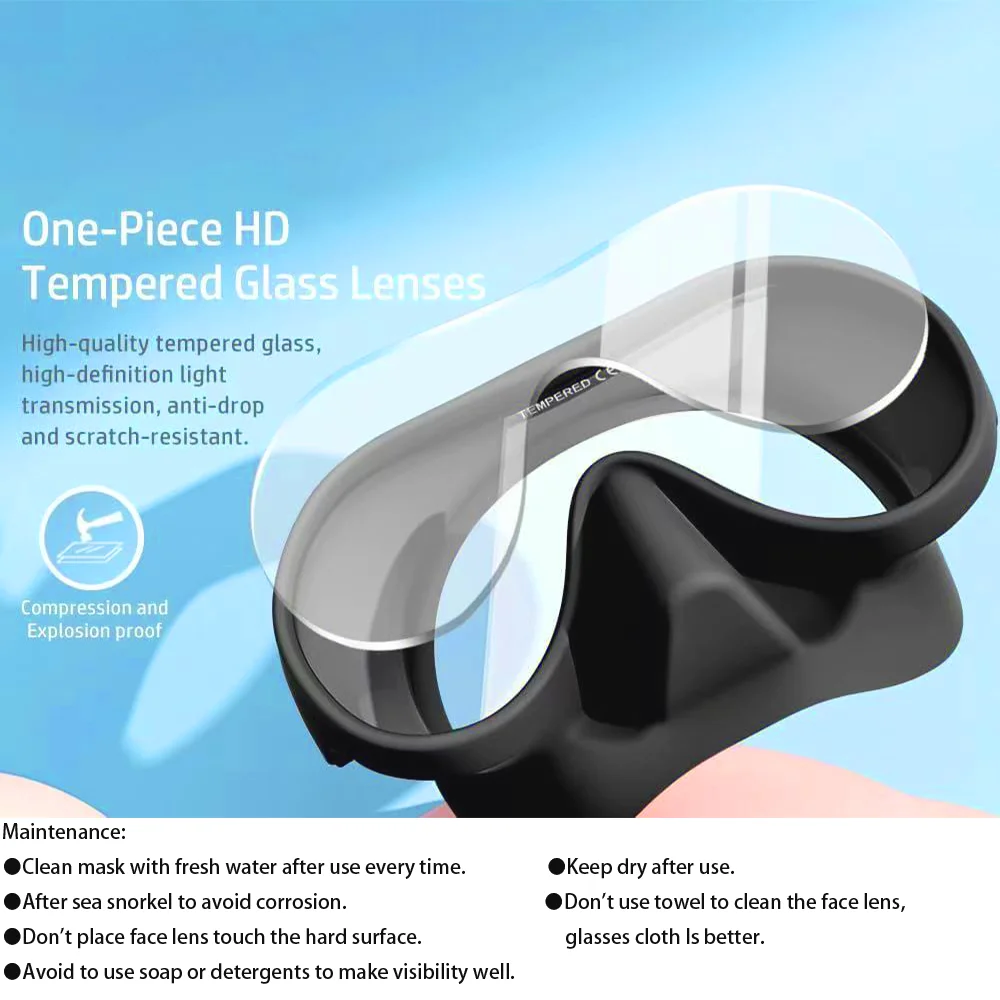 Ultra Wide View Frameless Diving Mask with Tempered Glass