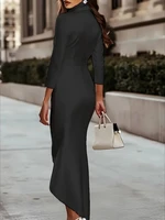 שמלת סאטן עם V-Neck מבריקה ואלגנטית לערב ולמשרד לנשים עם שרוולים ארוכים מעוצבים 4