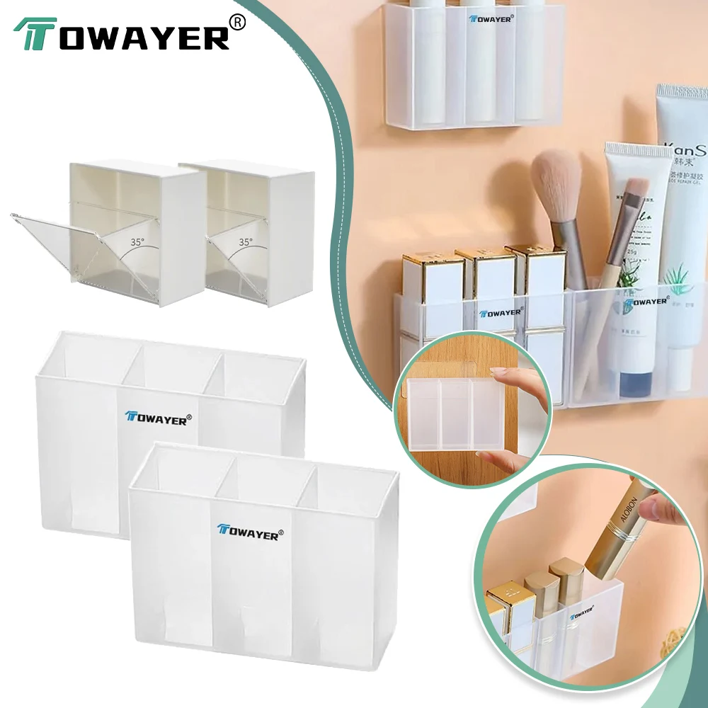 

Wall Mounted 3Grids Organizer Self-adhesive Small Objects Storage Box Eyebrow Pencil Lipstick Lip Glaze cosmetics Organizer