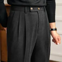 Casual High Waist Straight Tube Pants Thick Warm Versatile Pants British Fall Winter New Pants Trendy Man Pantalones Hombre 2