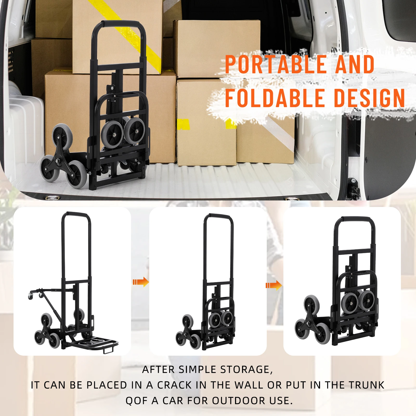 Stair Climbing Cart Heavy-Duty Hand Truck Dolly 375 lbs Stair Climber Hand Trucks with Adjustable Handle 10 Wheels Folding Cart