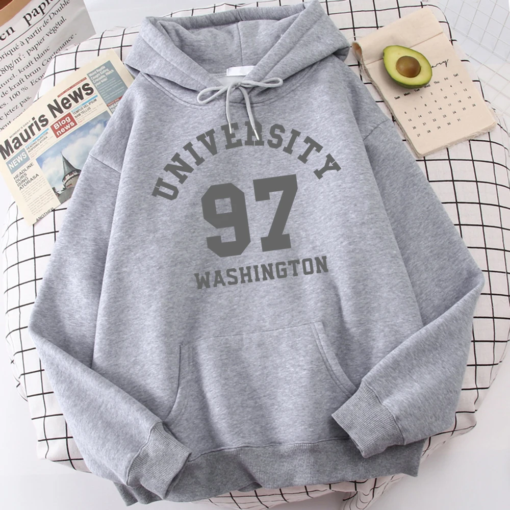 

University 97 Washington Hip Hop Letter Man Hoodie All-Match Harajuku Hoodies Vintage Fashion Streetwear Classic Oversized Tops