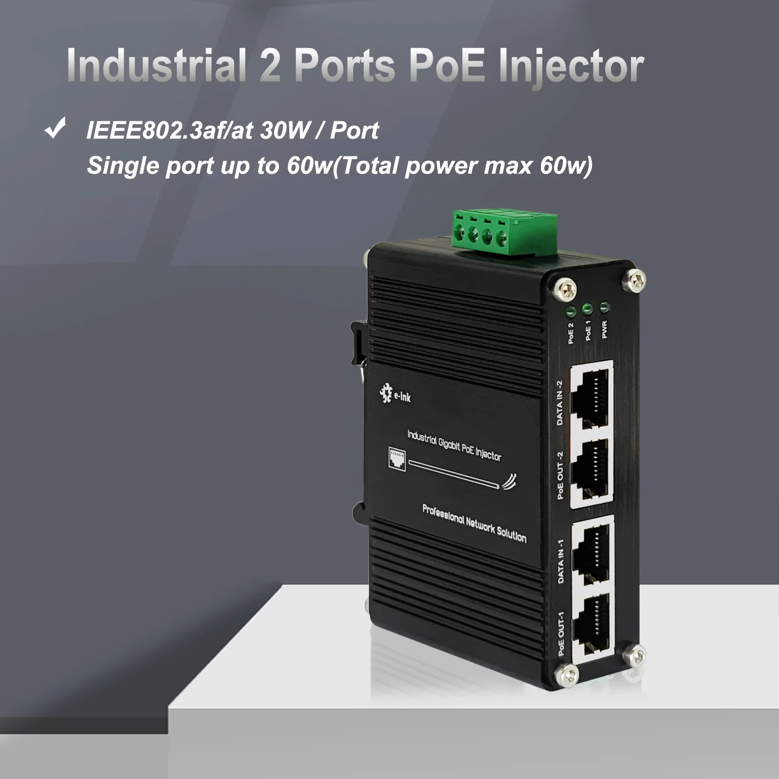 Industrial 2 Port Gigabit PoE+ Power over Ethernet Injector 48V / 30W -  Wall-Mountable