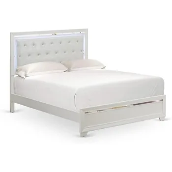 PA05-Q2N000 Pandora 3-Piece Bedroom set with an Adjustable LED lighting Headboard Queen Size Bed 2 modern nightstands - White F 4