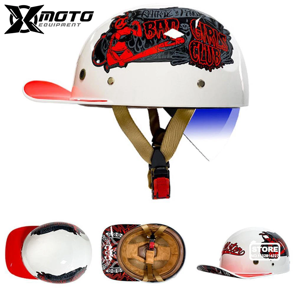 

Motorcycle Helmet Personality Capacete De Moto Helmet Riding Racing Motorbike Half Helmet Men Women Baseball Cap DOT Approved