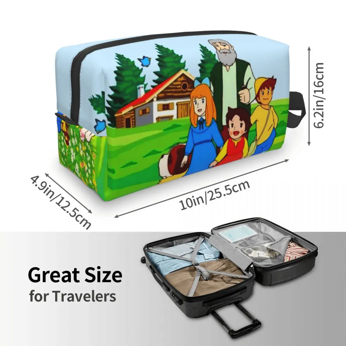 Custom Heidi Peter And Grandpa Family Travel Cosmetic Bag Alps Mountain Anime Makeup Toiletry Ladies Beauty Storage Dopp Kit 4