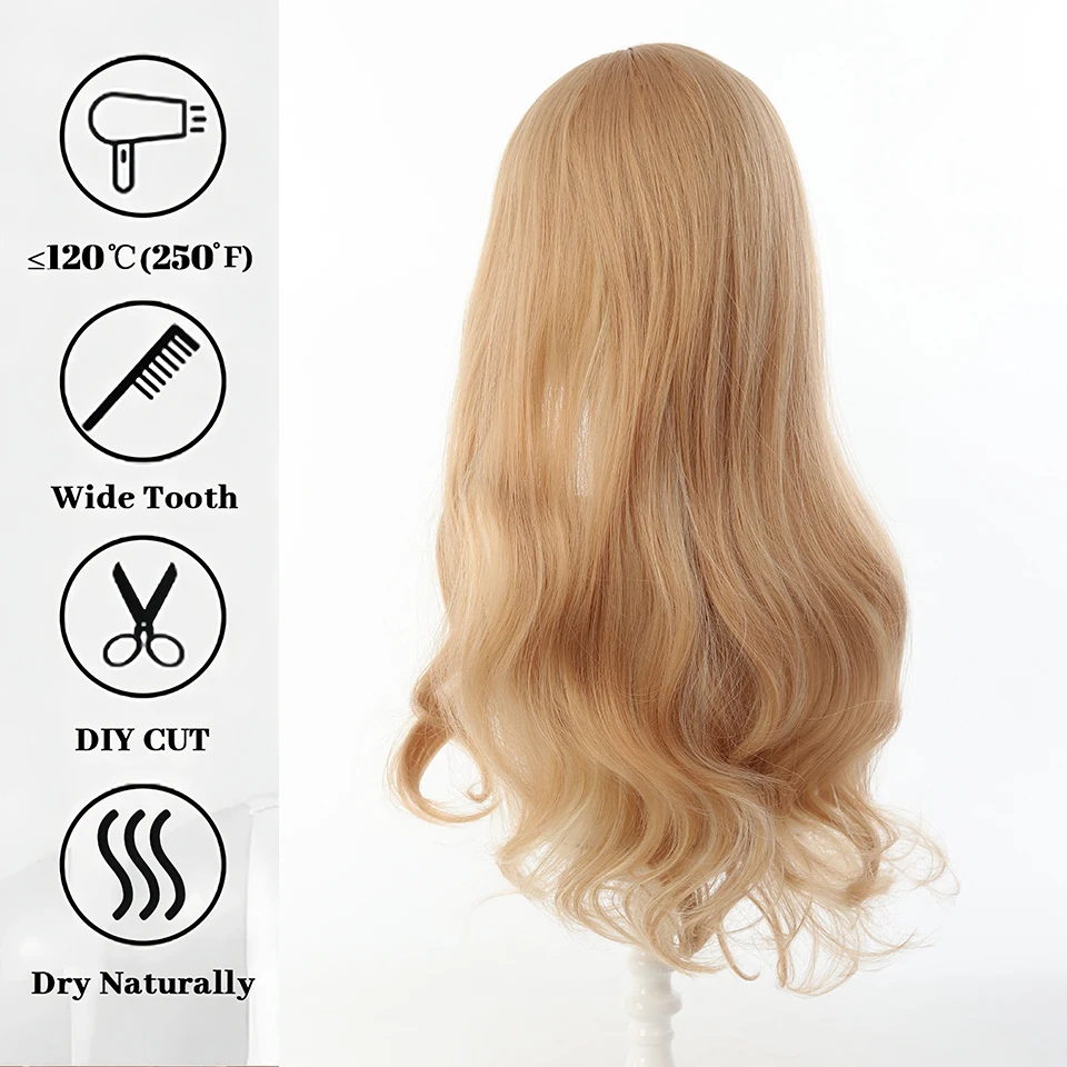 Blonde Synthetic Wigs for Women with Bangs and Natural Wave