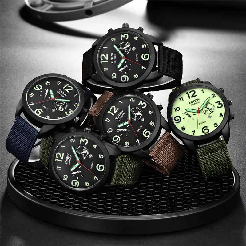 Men Genuine XINEW Brand Cheap Watches Casual Nylon Band Army Sports Date Quartz Watch Black Erkek Barato Saat Montre Homme 2024
