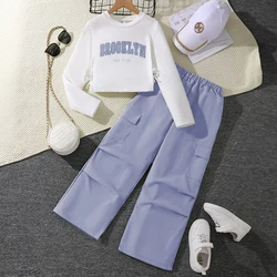 Stylish Spring-Autumn Girls' Solid Color Casual Outfits - 12Y (DH07027BF Purple)