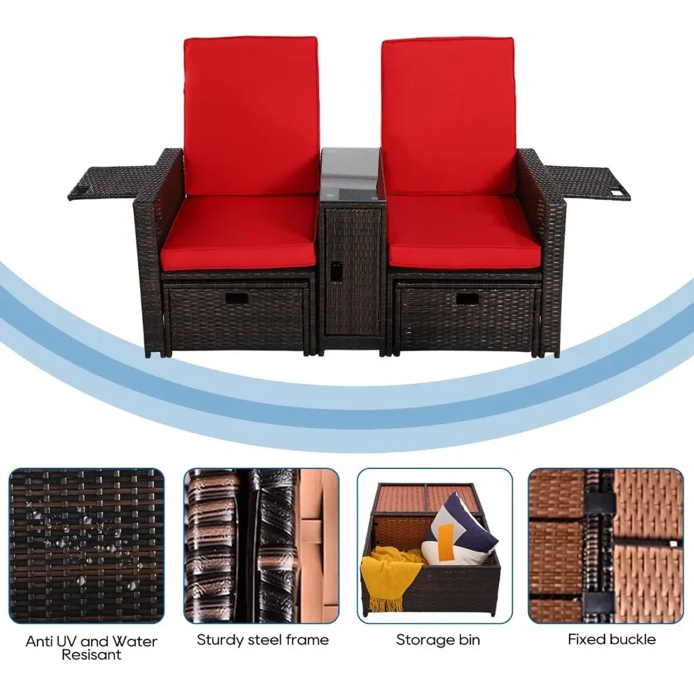5PCS Outdoor Wicker Chaise Lounge Chair - Rattan Adjustable Reclining Patio Lounge Chair with Ottoman and Coffee Table 3