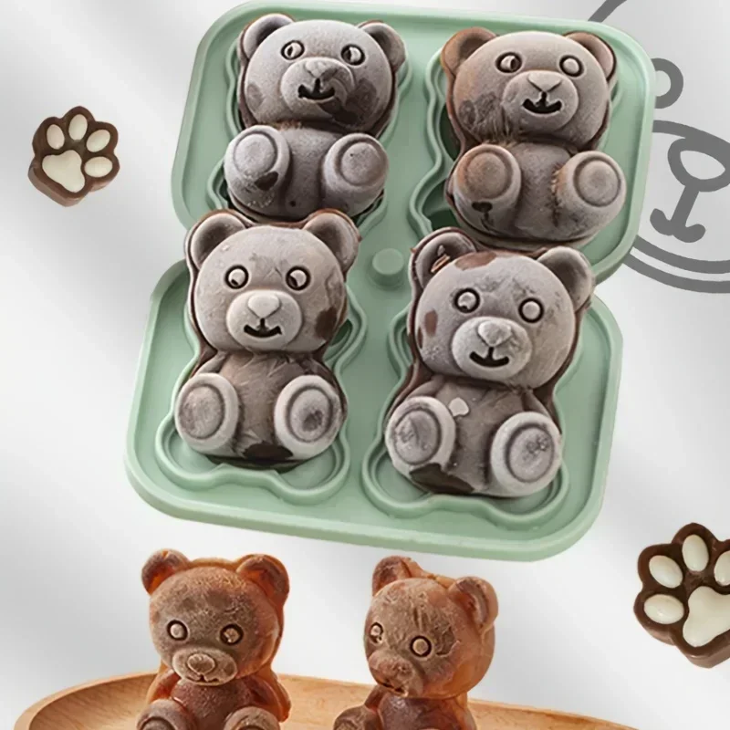 Silicone Mold Bear Shape Ice Cube Maker Chocolate Cake Mould Candy Dough Mold for Coffee Milk Tea Whiskey Ice ice mold
