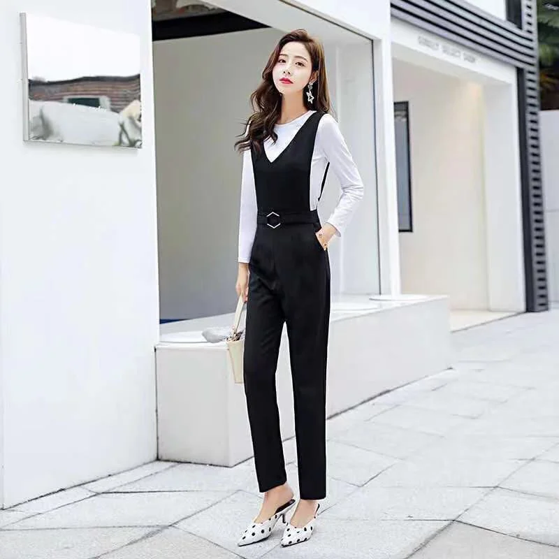 Women's Bottoms Cotton Top T-shirt With Rompers Two Piece Set 2022 Spring  And Summer New Korean Fashion Suspender Women Jumpsuit