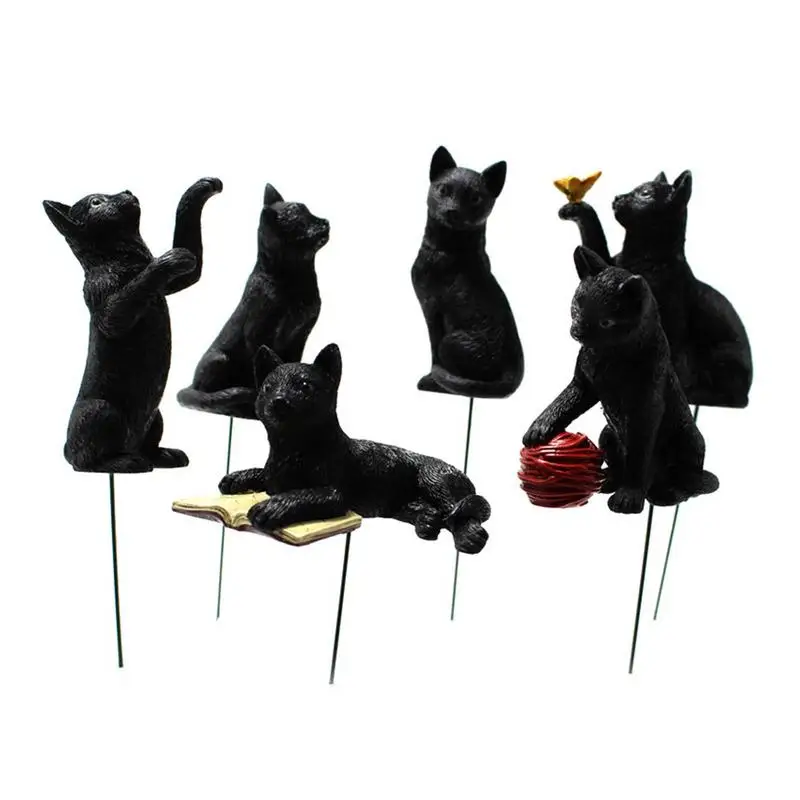 

Miniature Garden Ornament Mini Luminous Eye Black Cat Resin Crafts DIY Craft Flower Pot Plug-In Decor Landscape Decoration