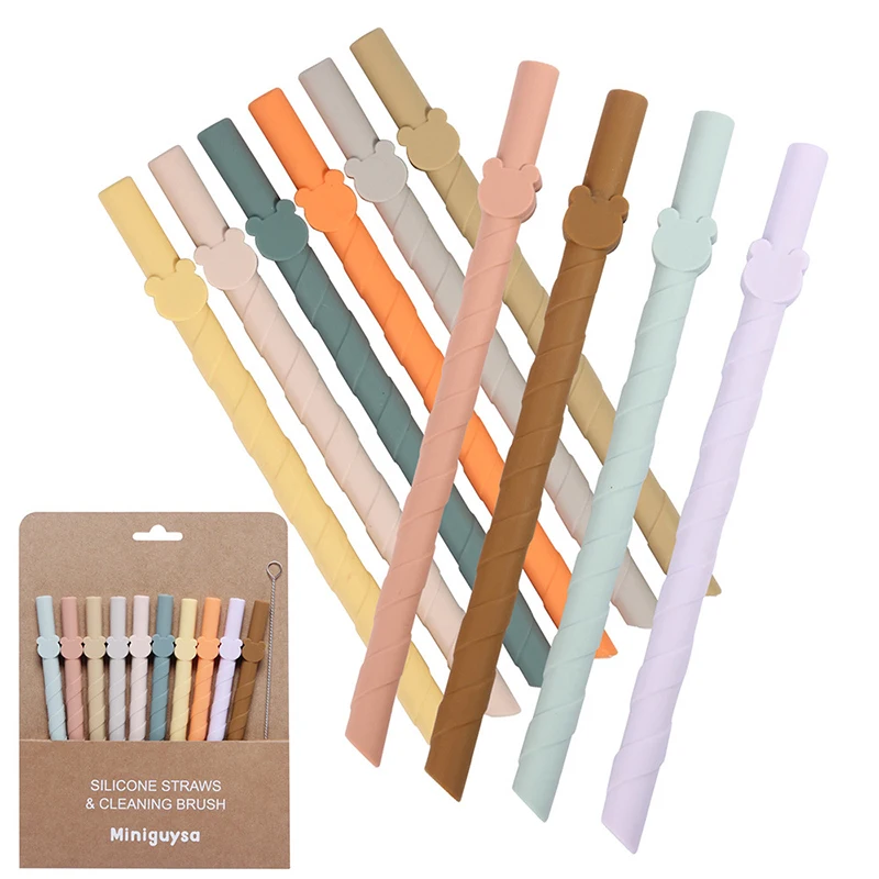 Reusable Silicone Straws 10Pcs Set 17.5Cm Extra Long Flexible Straws Baby Feeding Straw Kitchen Bar Girl Cup Accessories