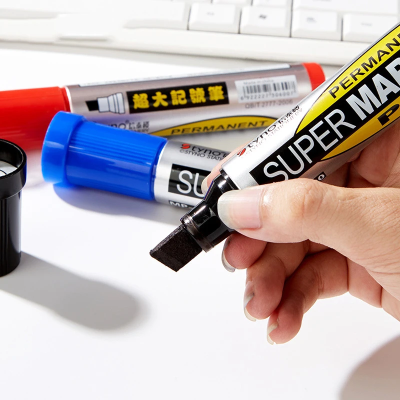 Heavy-Duty Waterproof Chisel Tip Permanent Markers, Large-Capacity, Black, Blue, Red,