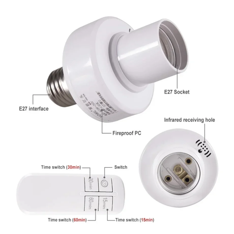 Wireless Remote Control Smart Timer Switch E27 Lamp Holder 110V 220V House Multi Light Switch Baby Room Bedroom
