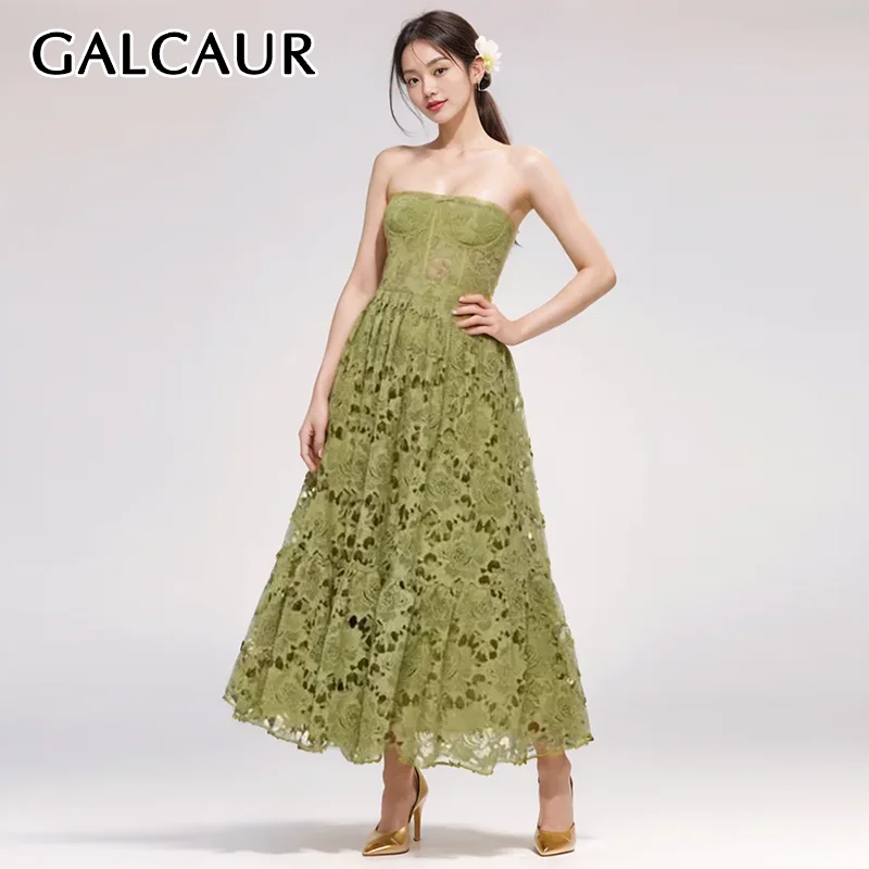 

Элегантные платья GALCAUR с вышивкой для женщин, женское платье-трапеция с высокой талией, 2024